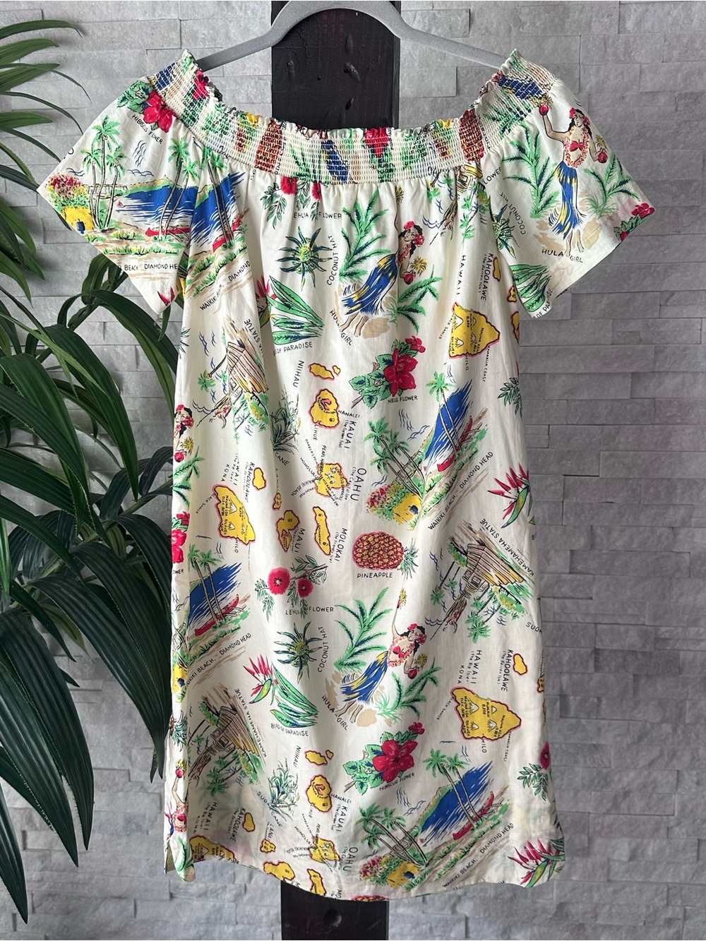 J. Crew Off-Shoulder Tropical Hawaiian Print Lined Cotton Dress Size 2